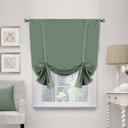 H.VERSAILTEX Blackout Tie Up Curtain Thermal Insulated Window Shade Light Blocking Balloon Roman Shade Bathroom Adjustable Rod Pocket Panel for Small Window,42" Wide by 63" Long,Green Bay - color: Green Bay