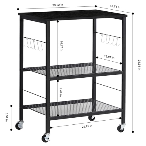 LIANTRAL Rolling Cart, 3-Tier Microwave Cart Kitchen Storage On Wheels | Black Utility Cart for Bar Coffee Large Side End Table Nightstand for Home Office - size: Large, style: Black