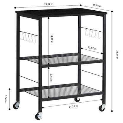 LIANTRAL Rolling Cart, 3-Tier Microwave Cart Kitchen Storage On Wheels | Black Utility Cart for Bar Coffee Large Side End Table Nightstand for Home Office - size: Large, style: Black