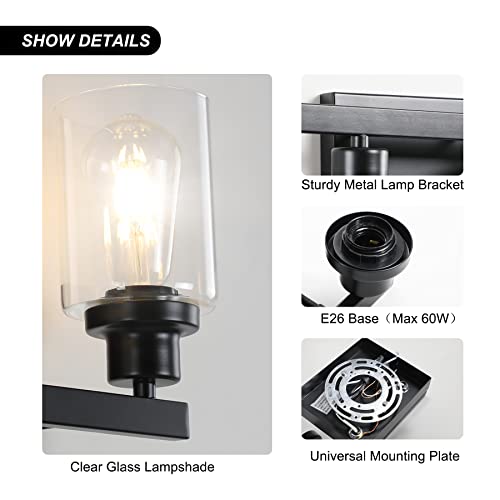 Bathroom Vanity Light, 2-Light Modern Matte Wall Sconce Lighting with Clear Glass Shade, Wall Lights,Bath Vintage Wall Mounted Lamps for Mirror Bedroom Living Room - color: Black, size: 2-light