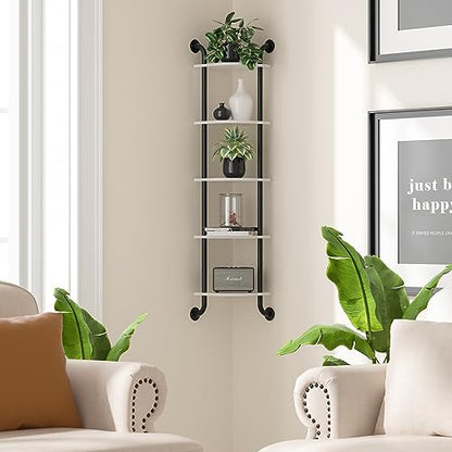5 Tier Corner Shelf Wall Mount Rustic Industrial Floating Shelves - color: White