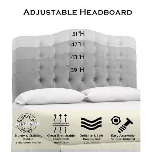 Rosevera Givanna Adjustable Height Headboard with Linen Upholstery and Button Tufting for Bedroom, Queen, Classic Gray - color: Classic Gray, size: Queen