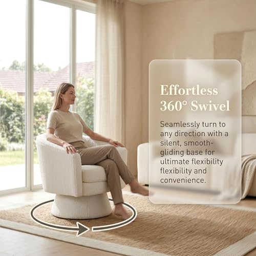 HNY Set of 1 Swivel Barrel Accent Chair, White Boucle | 360° Swivel Cozy Vanity Armchair, Sherpa Round Lounge Reading Chair, Comfy Club Side Chair - size: 1 Chair
