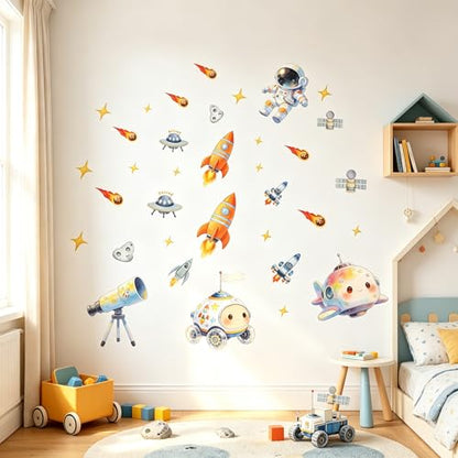 Space Wall Decals Peel and Stick Astronaut Kids Room Wall Decor - color: Aviation Theme