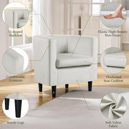 Yaheetech Barrel Accent Chair, Upholstered Modern Armchair, Beige | Soft Velvet Chair with High-Density Foam Seat, Barrel Sofa Chair for Living Room Bedroom Waiting Room - color: Beige, size: Set of 1