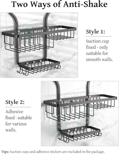 Never Rust Shower Caddy Hanging, Aluminum Shower Racks for Inside Shower, 3-Tier Shower Organizer Hanging Over Shower Head with Hooks and Soap Holder, Black - color: Black