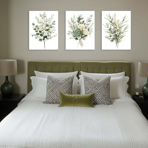 Zessonic Sage Green Botanical Modern Watercolor Wall Art, 16"x24"x3 Framed | Watercolor Framed Canvas Prints Modern Green Plant White Floral Decor for Bedroom Living Room Bathroom Nursery,Ready to Hang - color: Sage Green, size: 16" x 24"x3