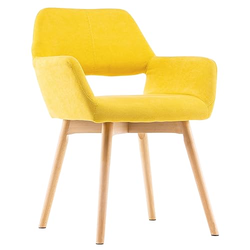 Desk Chair No Wheels Vanity Chair Comfy Accent Chair for Living Dining Room Bedroom Home Office Mid Century Modern Upholstered Armchair(Yellow, 1) - color: Yellow