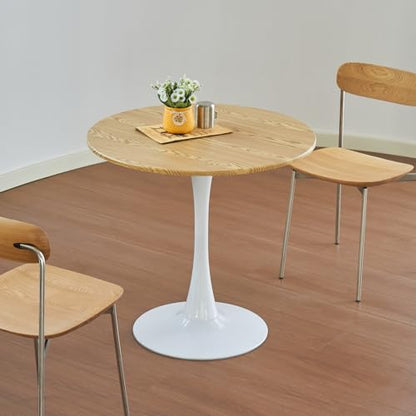 Round Dining Table, 24" Circle Tulip Table with Thickened Tabletop & Metal Pedestal, Mid Century Modern Bistro Table for Kitchen, Small Places, Living Room, Cafe (Faux Oak) - color: Faux Oak, size: 24"