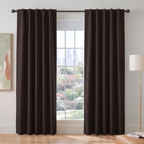 PONY DANCE Brown Blakcout Curtains for Living Room 84 inch Long, 2 Panels | Dark Brown Long Black Out Panels Set Window Treatments Thermal Insulated Light Blocking Back Tab/Rod Pocket Curtain Drapes - color: Brown, size: 42"W x 84"L (Pack of 2)