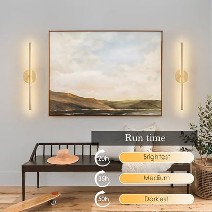 KARTOOSH Battery Operated Wall Sconces Set of Two Wireless Wall Lights | Rechargeable Wall Sconce with Remote 350°Rotate Dimmable 3000K LED Wall Lamp for Living Room, Bedroom - color: Gold, size: 20.4 Inches