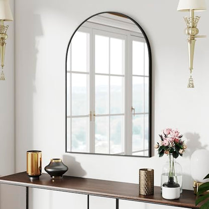 SCWF-GZ 36x24 Arch Mirror Rectangle Full Length Wall Mounted Hanging or Against Wall Metal Aluminium Alloy Frame Dressing Make-up Mirrors for Entryway Bedroom Bathroom Living Room 36 24 inch Black | HD Crystal Clear No distortion Tempered Glass,Make-Up Va