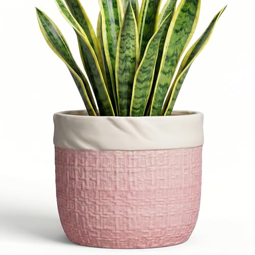 Ceramic Plant Pots - 8 Inch Planter for Indoor Plants Outdoor, Decorative Planter with Drainage Hole and Plug, Boho Round Unique Flower Pots, Home Decor, Gifts for Plant Lovers, Pink - color: Pink, size: 8 Inch