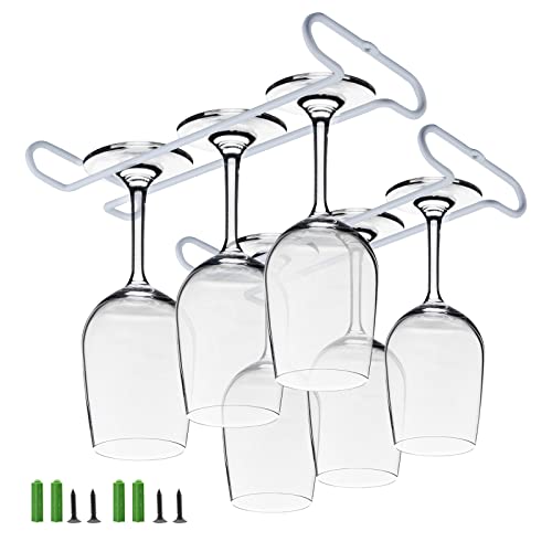 set 2 White Wine Glass Rack Under Cabinet Shelf 10 Inch Stemware Storage Hanging Hanger Organizer Glasses Holder with Drying Under Counter Metal for Kitchen and Bar - size: Set of 2 white, style: Double Opening