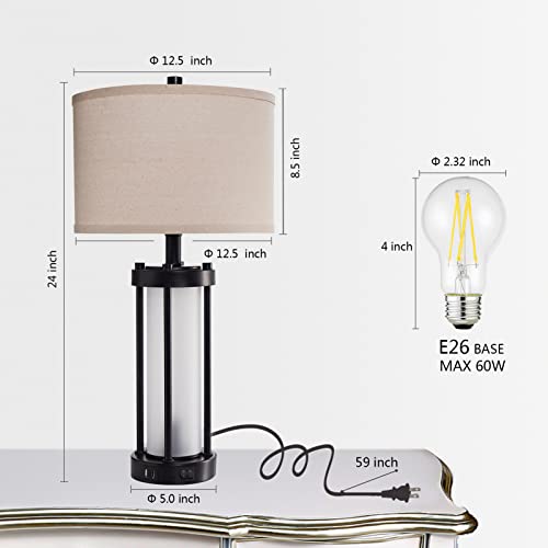 RORIA Set of 2 Modern Table Lamps for Living Room with 2 USB Ports, White Frosted Glass Nightlight for Bedroom, Contemporary Desk Lamps for Nightstand End Table Entryway, 4 Bulbs Included (Black) | 2 USB Ports White Frosted Glass Nightlight for Bedroom, D