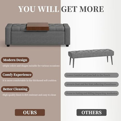 Upholstered Ottoman with Storage Bench (Charcoal) - color: Charcoal