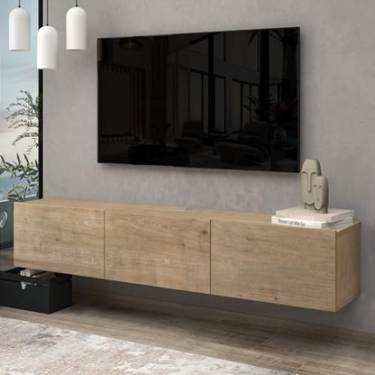 Floating TV Stand Wall Mounted for 65"–80" TVs, Modern Floating Entertainment Center with Cable Management, Wall Mount TV Stand with Storage, Mounted TV Console for Living Room - color: Oak
