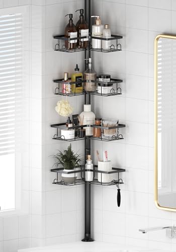 ViviDreamore Corner Shower Caddy Tension Pole, 4-Tier Organizer | Tall Shower Caddy with Corner Shelves, Rustproof Bathroom Shower Organizer for Inside Shower