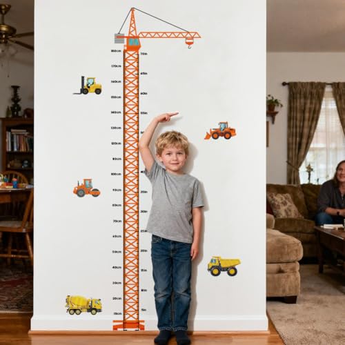 Engineering Vehicle Height Ruler Wall Decals, Wall Stickers Decor | 2 Sheets 11.8"x37.8" Vinyl Removable Peel and Stick Murals, Plant Decor for Bedroom, Bathroom, Office, Classroom & Home - style: Engineering Vehicle Height Ruler