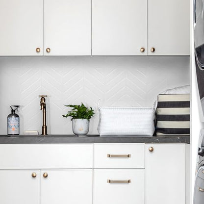 STICKGOO Herringbone Peel and Stick Backsplash, Pure White, 10 Sheets | 12.6 x 9.7 in, Thicker Rectangular Vinyl Stick-On Wall Tiles, Easy Alignment, Waterproof, Easy to Clean, Kitchen/Bathroom - color: Pure White, size: Pack of 10