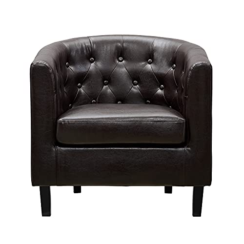 Naomi Home Emma Faux Leather Tufted Barrel Accent Chair - Espresso | Solid wood frame, sturdy legs and easy-clean faux leather create lasting comfort for living room, bedroom or office. - color: Espresso, style: Barrel