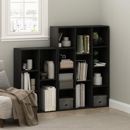 Furinno LUDER Book Shelf, 5-Cube Bookshelf, Reversible Bookcase, 9.4 x 19.5 x 31.5, Easy Assembly, for Living Room, Bedroom, Home Office, Blackwood - color: Blackwood, size: 5-Cube