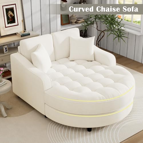 55" Modern 2-Seater Chaise Lounge Sofa Bed - Chenille Upholstered Loveseat Couch with Tufted Seat & Detachable Pillows, Space-Saving Sleeper Sofa (Beige) - color: Beige