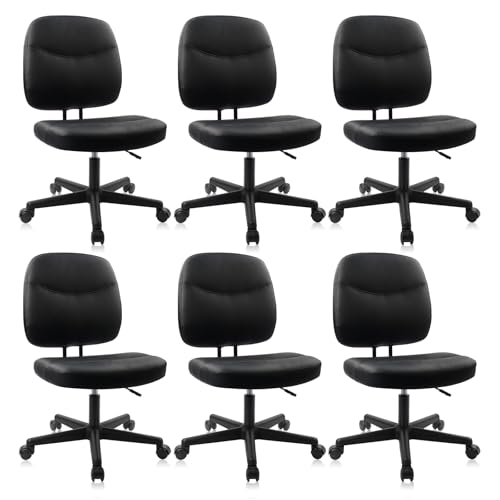 CLATINA Armless Home Office Chair, Small PU Leather Ergonomic Low Back Desk Chair with Lumbar Support and Wheels, Adjustable Height 360° Swivel Rolling Computer Task Chair, Black, 6 Pack - color: Black-heihu, size: 6 Pack