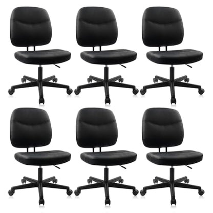 CLATINA Armless Home Office Chair, Small PU Leather Ergonomic Low Back Desk Chair with Lumbar Support and Wheels, Adjustable Height 360° Swivel Rolling Computer Task Chair, Black, 6 Pack - color: Black-heihu, size: 6 Pack