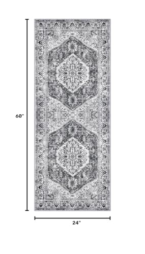 KOZYFLY Runners for Hallways 2x5 Ft Washable Kitchen Runner Rug Boho Runner Rug for Entryway Indoor Printed Faux Wool Floor Carpet Runner for Laundry Room Kitchen Hall, Grey - color: Grey/Blue, size: 2' x 5' (Runner)