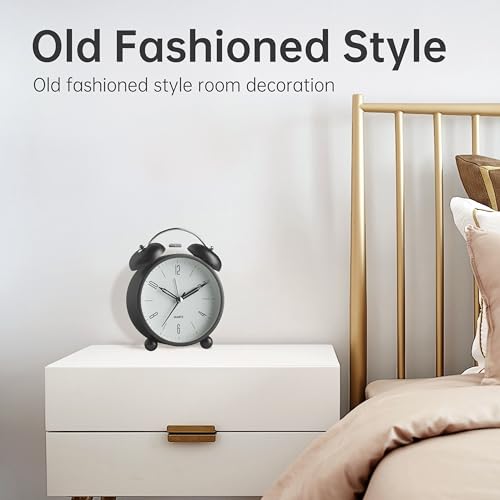 Twin Bell Loud Alarm Analog Alarm Clock, 4 inch Super Silent Non Ticking Small Clock with Night Light, Battery Operated, Simple Design, Old Fashioned, for Heavy Sleeper, Bedroom, Bedside, Desk, Black - color: Black+twin Bell