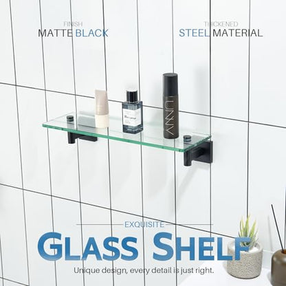 KOKOSIRI Bathroom Shelves Glass Floating Shelf 16-Inch for Bedroom Living Room Kitchen Hanging Rack Rustproof Wall Mounted Black 2 Pack B1105BK-L16-P2 - color: Matte Black, size: 16-Inch(2 Pack)