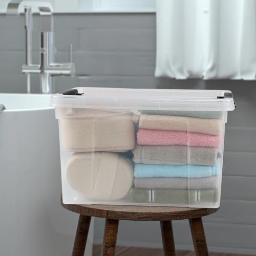 4-Pack 24 Quart Storage Box, Clear Plastic Storage Bin with Wheels | Secure Black Side Latches, Built-In Rolling Wheels, Space-Saving Stackable Home Organizer - size: 24 quart