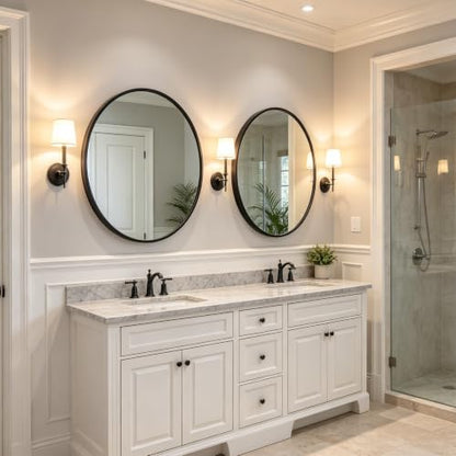 ZENY 18 Inch Round Wall Mirror, Black Frame Bathroom Mirror for Wall, Large Circle Vanity Mirror Wall Mounted - size: 18"L x 18"W