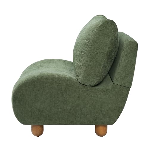 Merax Curved Accent Chair, Modern Armless Lounge Chair with Upholstered Seat, Rounded Backrest and Wood Legs, Single Sofa Seating for Living Room, Bedroom, Reading Nook, Green - color: Green