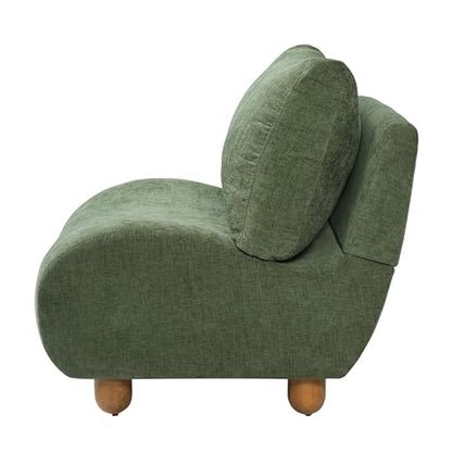 Merax Curved Accent Chair, Modern Armless Lounge Chair with Upholstered Seat, Rounded Backrest and Wood Legs, Single Sofa Seating for Living Room, Bedroom, Reading Nook, Green - color: Green