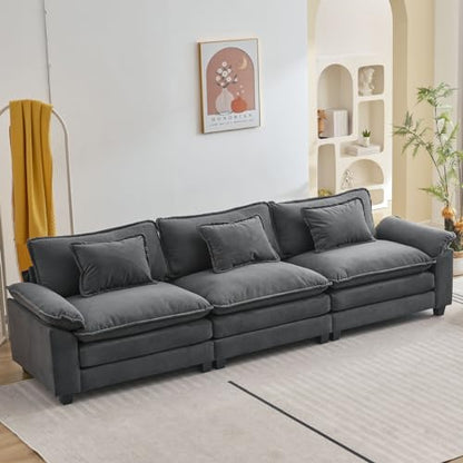 120" Modular Sectional Sofa, Comfy 3 Seater Deep Cloud Couch | Couches for Living Room, Modular Couch, Deep and Wide Seat, Velvet Sofa Sleeper with Throw Pillows, Blue Grey - color: Blue Gray, size: 120 Inch