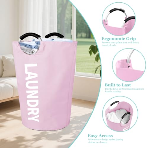 WOOHA 125L Large laundry basket,Collapsible laundry hamper, Tall Clothes Baskets Folding Washing Bin Foldable Fabric Hamper Bags for Bedroom, Closet,Bathroom,College,laundry bag,pink - color: Pink, size: 125L-XXXL