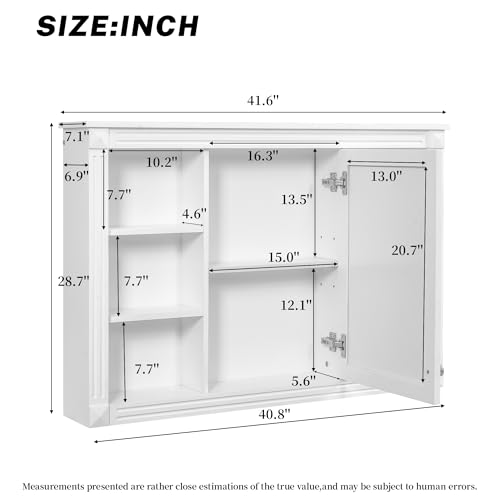 Merax Bathroom Medicine Cabinet with Mirror Door & Adjustable Shelf | 42" x 28" Wall Mounted Bathroom Storage Cabinet with Mirror, Over the Toilet - color: White, size: 42"