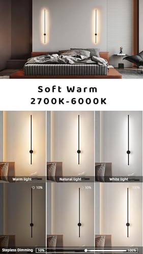 10400mAh Battery Operated Wall Sconce Set of Two,Remote Control,3CCT,No Flicker Picture Light,Aesthetics Decor,Black Aluminum,for Living Room,Hallway,Bedroom,Non-Hardwired,2Packs,24-Inch - size: 24-inch