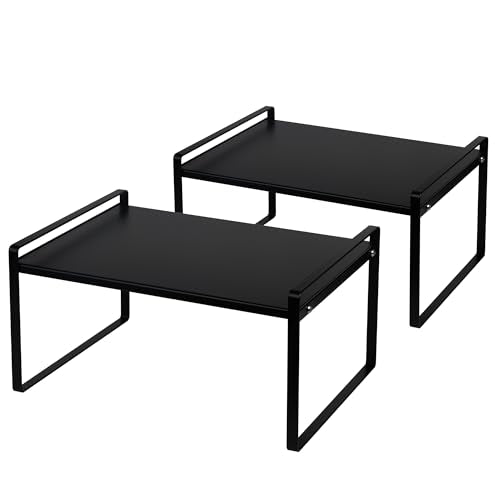 Nxconsu Stackable Cabinet Shelf Organizer 2 Pack, Wide Tall Black | Heavy-Duty 3mm Steel Stackable 2-Tier Shelf, Holds 50 lb, for Kitchen Cabinet Pantry Cupboard Counter Bathroom Under Sink - color: Black, size: Wide Tall - 12"D x 9.5"H