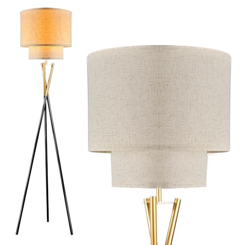 Lightdot Black Tripod Floor Lamp, Modern Floor Lamps for Living Room, Standing Lamp with Dual Drum, E26 Bulb Included, 67.7" Tall Floor Lamp for Bedroom, Home Office - color: Double-Fabric
