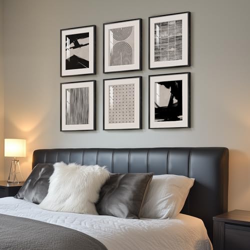 Framed Black and White Abstract Wall Art, 6 Pieces Modern Prints Paintings Artwork for Walls, Minimalist Abstract Pictures for Living Room Bedroom Dining Room Office Bathroom Wall Decor 11x14 Inch - color: Black White Abstract