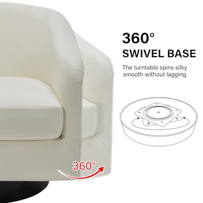 Swivel Barrel Accent Chair, Comfy Reading Armchair, Beige, Set of 1 | Club Chairs for Adults, Low-Back Design, Modern Round Style, Solid Wood Frame & Metal Swivel Base, For Living Room & Bedroom - color: Beige