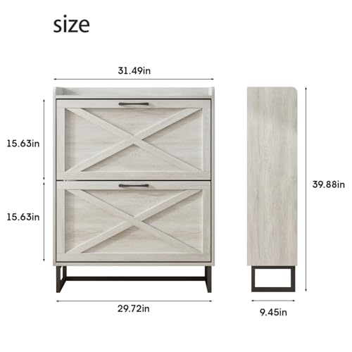 Maupvit Shoe Storage Cabinet with 2 Flip Drawers, Freestanding Organizer with Metal Legs for Entryway, Narrow Shoe Rack Cabinet, Beige - color: Beige, style: 2-Drawers