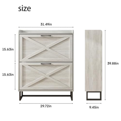 Maupvit Shoe Storage Cabinet with 2 Flip Drawers, Freestanding Organizer with Metal Legs for Entryway, Narrow Shoe Rack Cabinet, Beige - color: Beige, style: 2-Drawers