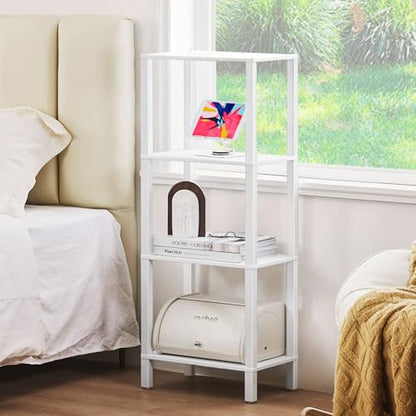 YUFAM 4-Tier Tall Slim Bookshelf, Small Bookcase for Small Spaces, White - color: White, size: 4-Tier