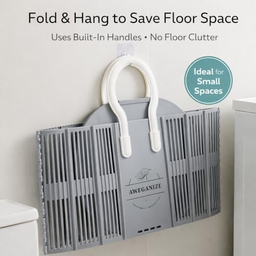 Collapsible Laundry Basket with Handles, 40L Foldable Clothes Hamper Folds 3cm Flat, Space Saving for Apartment, Dorm, RV, Small Spaces, Portable Grocery Tote - color: Grey