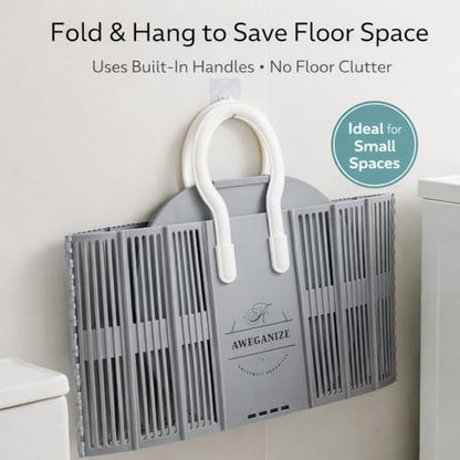 Collapsible Laundry Basket with Handles, 40L Foldable Clothes Hamper Folds 3cm Flat, Space Saving for Apartment, Dorm, RV, Small Spaces, Portable Grocery Tote - color: Grey
