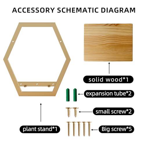 3 Pack Solid Wood & Heavy Duty Metal Wall Plant Stands, 25 LB Load Boho Arch Hanging Planter,9 inch Natural Wood Shelf for Indoor Plants Golden - color: golden
